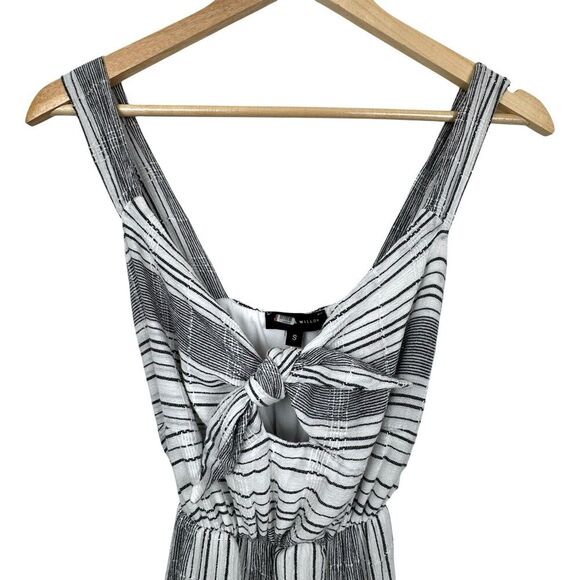 Slate & Willow Tiered Midi Dress Small Black White Stripe Tie Front Boho Cottage - Picture 4 of 15